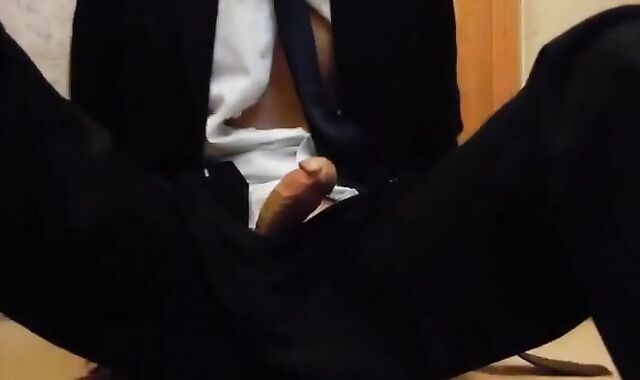 Bareback Student in the WC Takes a Cum Tribute Handjob