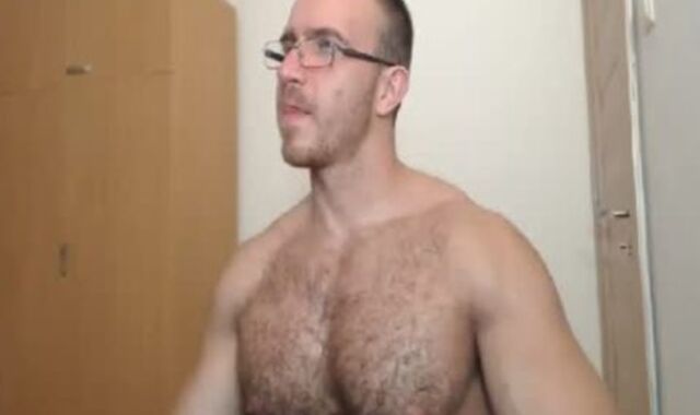 Muscle Hairy man Display And jizm