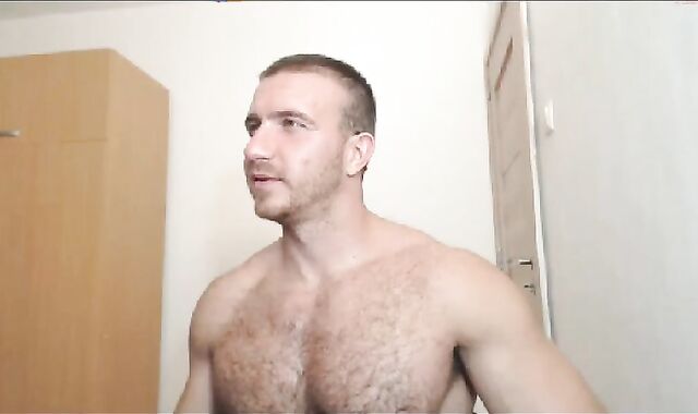 Muscle Hairy man Display And jizm