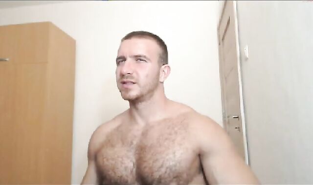 Muscle Hairy man Display And jizm