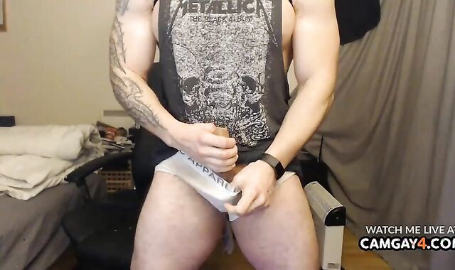 dude jizzes while Tugging His hirsute caboose With A wand