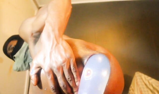 Black Twink Farts Out XXL Dildo