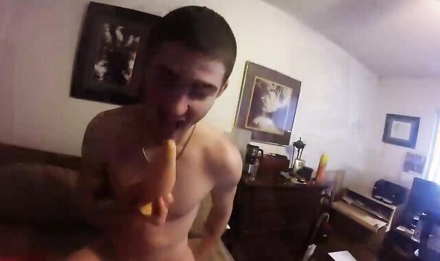 donk Ass-plugs,spycam Face penetrating And Cock and ball squeeze With Inked lad lad fake penis