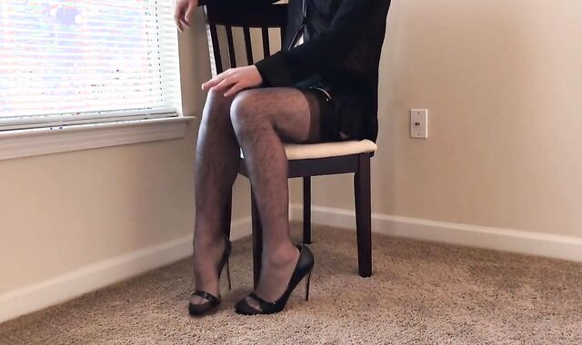 Grey Stockings & Heels: Amateur Crossdresser Solo 2