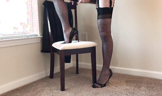Grey Stockings & Heels: Amateur Crossdresser Solo 2