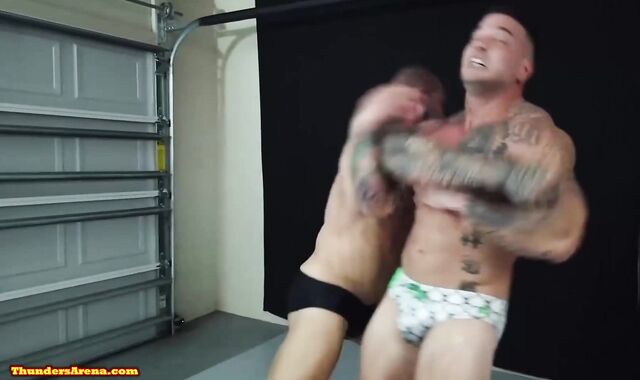 Tatted Muscle lads Grappling