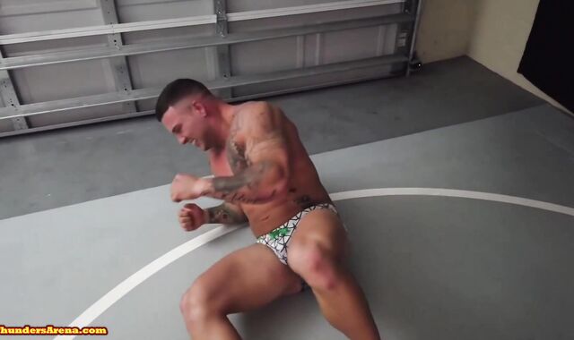 Tatted Muscle lads Grappling