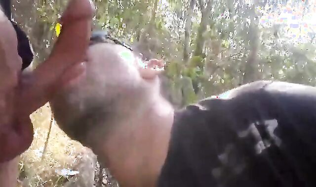 Big-Cock Blowjob in the Woods with a Buddy