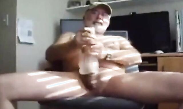 Silver Daddy Bear Cums Hard with Toy