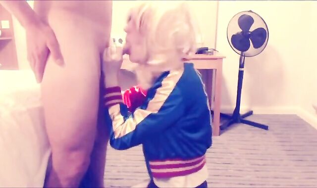 Harley Quinn Crossdresser Blowjob and Swallow 2