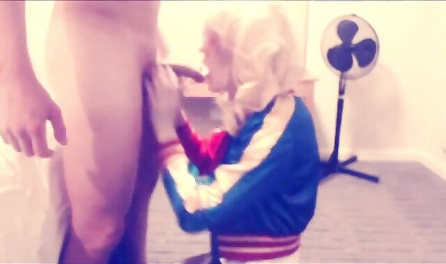 Harley Quinn Crossdresser Blowjob and Swallow 2