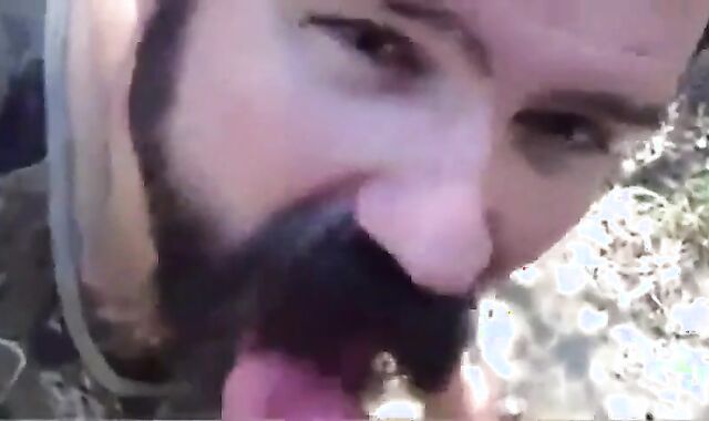 Bearded Daddy Gives Facial in the Woods