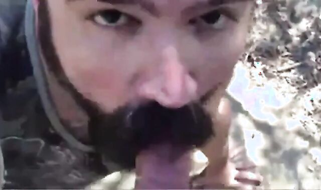 Bearded Daddy Gives Facial in the Woods