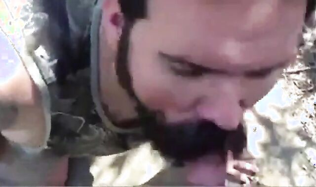 Bearded Daddy Gives Facial in the Woods