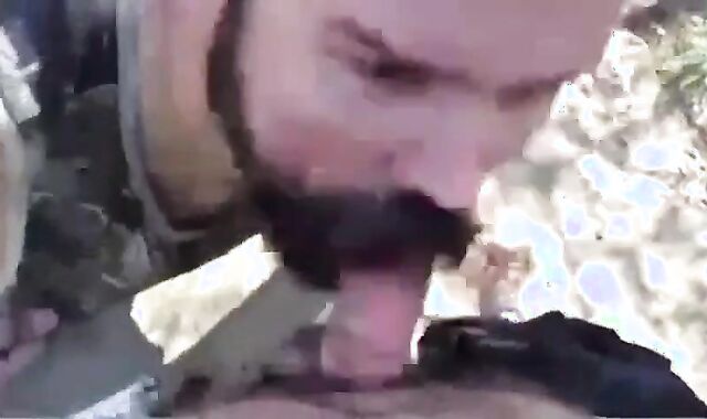 Bearded Daddy Gives Facial in the Woods