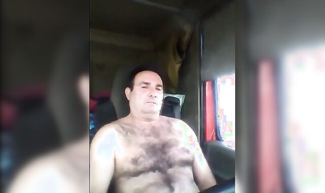 Bearded Truck Driver Jerks Off Alone