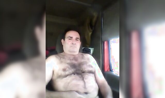 Bearded Truck Driver Jerks Off Alone