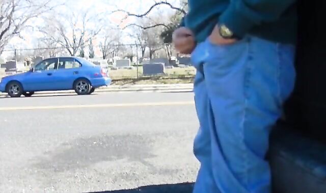 Big-Cock Daddy Stroking Outdoors