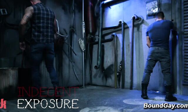 Two doms torment tied up stud