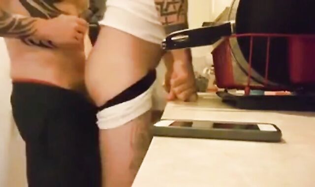 Muscular Daddy Barebacks His Boy in the Bathroom