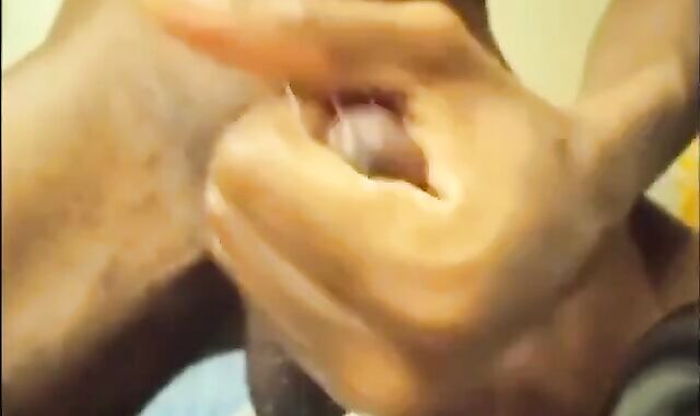 Black guy jacks off his big cock and cums hard 2