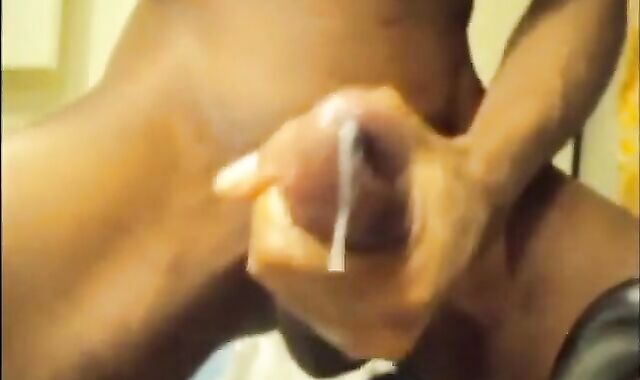 Black guy jacks off his big cock and cums hard 2