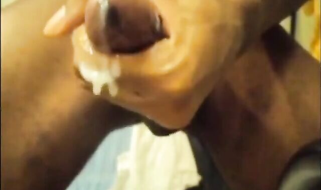 Black guy jacks off his big cock and cums hard 2
