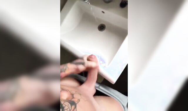 Tattooed Hunk Strokes His Big Cock Alone