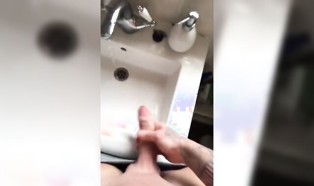 Tattooed Hunk Strokes His Big Cock Alone