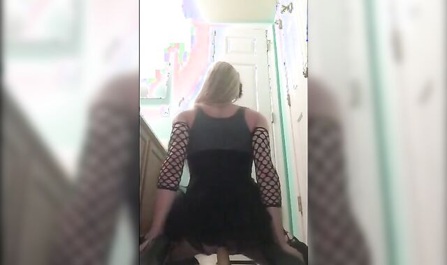 Crossdresser Rides Dildo to Orgasm