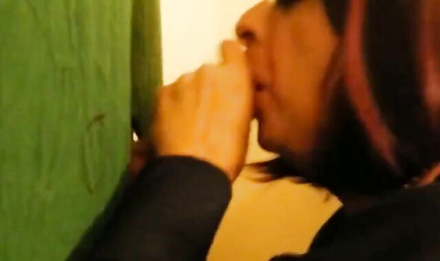 Crossdresser Takes Glory Hole Blowjob and Swallows Cum 2