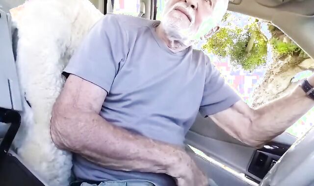 Grandpa Sucks Outdoors in His Car