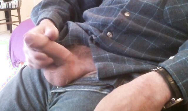 Big-Cock Daddy Strokes His Huge Meat Alone