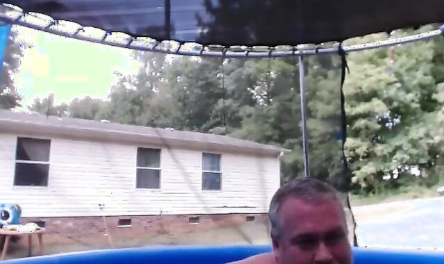 Bearded Daddy Plays Naked by the Pool
