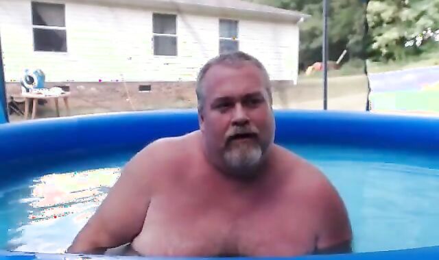Bearded Daddy Plays Naked by the Pool