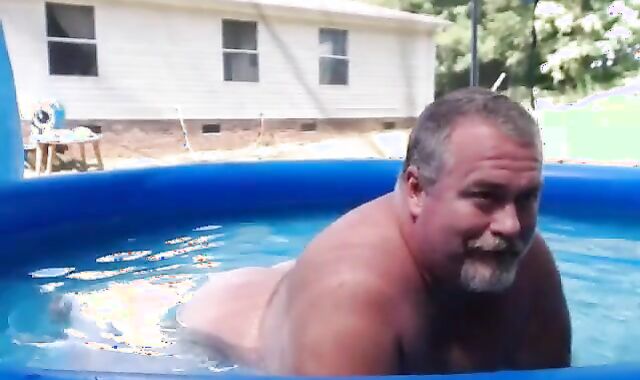 Bearded Daddy Plays Naked by the Pool
