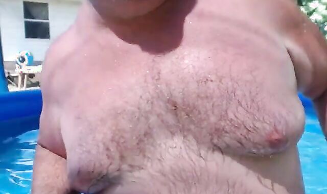 Bearded Daddy Plays Naked by the Pool