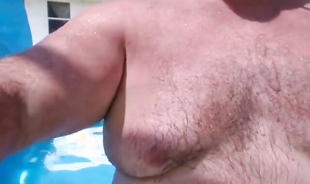 Bearded Daddy Plays Naked by the Pool