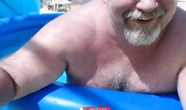 Bearded Daddy Plays Naked by the Pool