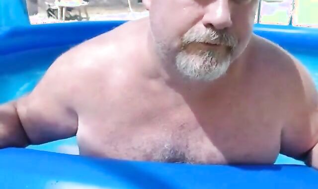 Bearded Daddy Plays Naked by the Pool