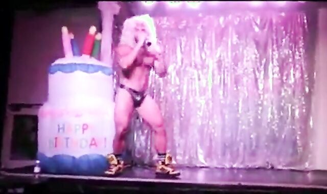 Muscular Bear Stripper with a Huge Cock