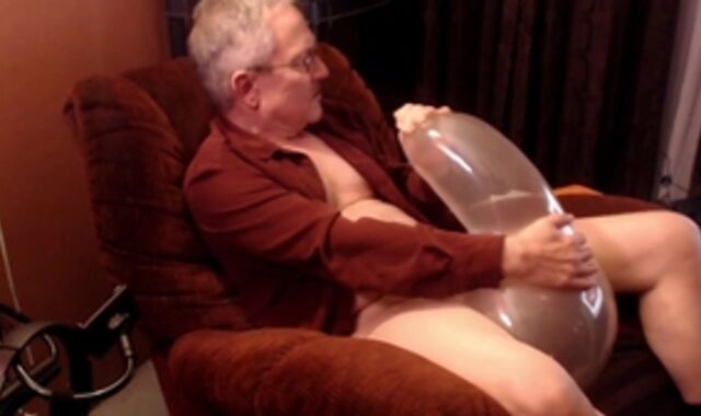 Balloonbanger 61) Father blowing Up 17inch Balloon, Masturbate, enjoy testicle tonic And Pop!
