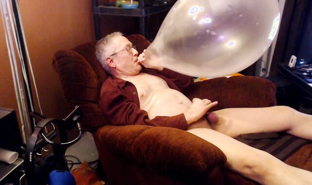 Balloonbanger 61) Father blowing Up 17inch Balloon, Masturbate, enjoy testicle tonic And Pop!