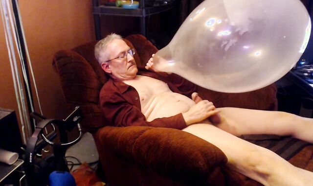 Balloonbanger 61) Father blowing Up 17inch Balloon, Masturbate, enjoy testicle tonic And Pop!