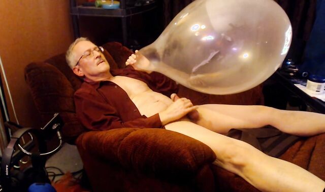Balloonbanger 61) Father blowing Up 17inch Balloon, Masturbate, enjoy testicle tonic And Pop!