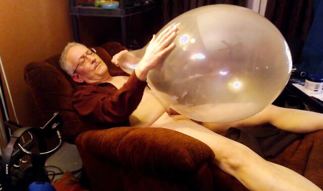 Balloonbanger 61) Father blowing Up 17inch Balloon, Masturbate, enjoy testicle tonic And Pop!