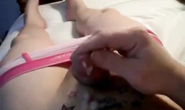Pink Crossdresser's Small Cock Masturbation