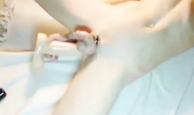 Oiled Twink Masturbates with a Giant Dildo