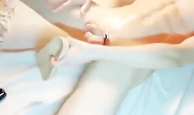 Oiled Twink Masturbates with a Giant Dildo