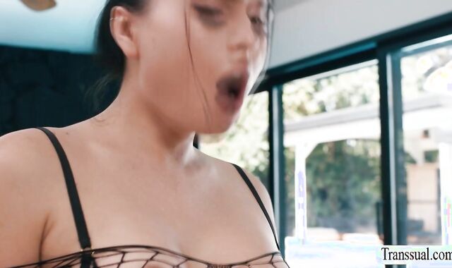 Caught my MILF stepmom getting fucked by TS